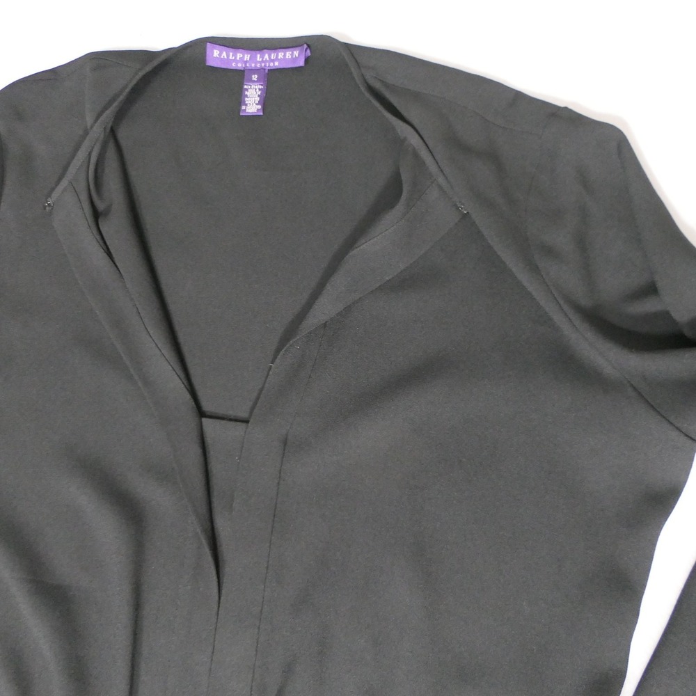 Ralph Lauren Purple Label Womens Blouse 12 Black Long Sleeve Minimalist Simple - Picture 12 of 15